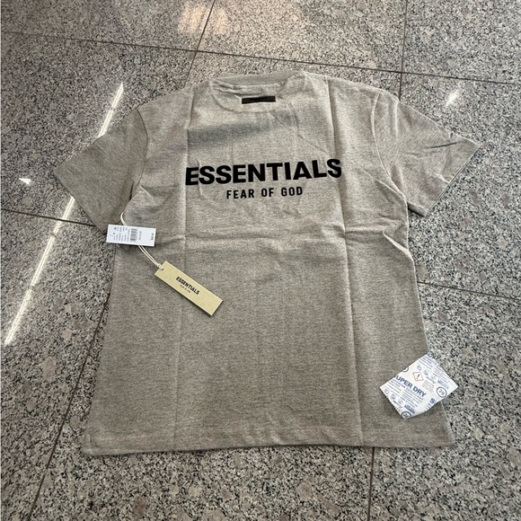 Essentials Other - Essentials Short-Sleeve Logo Tee in Taupe with Black Print